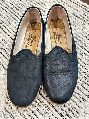 SABAH Women's Black Leather Slip on made in Turkey by hand 37